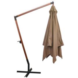Umbrelă suspendată cu stâlp gri taupe 3x3 m lemn masiv de brad, 4 image