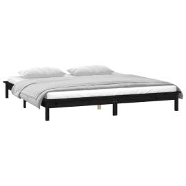 Cadru de pat led king size 5ft, negru, 150x200 cm, lemn masiv, 5 image