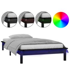 Cadru de pat mic single 2ft6 cu led negru 75x190 cm lemn masiv, 2 image