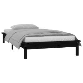 Cadru de pat mic single 2ft6 cu led negru 75x190 cm lemn masiv, 5 image