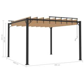 Pavilion cu acoperiș jaluzea gri taupe 3x3 m țesătură&aluminiu, 8 image