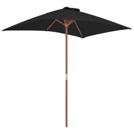 Umbrelă de soare, exterior, stâlp lemn, negru, 150x200 cm, 3 image