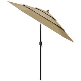 Umbrelă de soare 3 niveluri, stâlp aluminiu, gri taupe, 2,5 m, 3 image