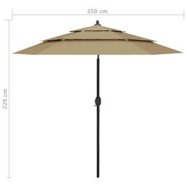 Umbrelă de soare 3 niveluri, stâlp aluminiu, gri taupe, 2,5 m, 8 image