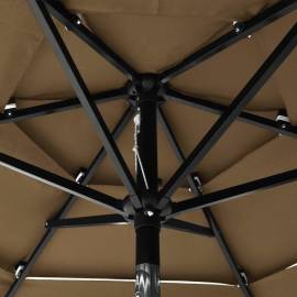 Umbrelă de soare 3 niveluri, stâlp aluminiu, gri taupe, 2 m, 2 image