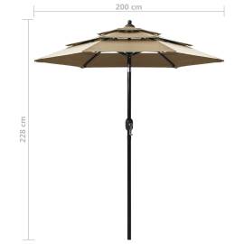 Umbrelă de soare 3 niveluri, stâlp aluminiu, gri taupe, 2 m, 8 image