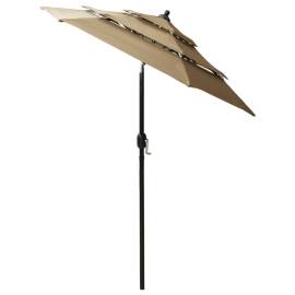 Umbrelă de soare 3 niveluri, stâlp aluminiu, gri taupe, 2 m, 4 image