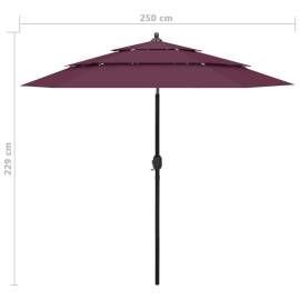 Umbrelă de soare 3 niveluri, stâlp aluminiu, roșu bordo, 2,5 m, 8 image