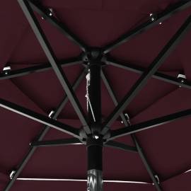 Umbrelă de soare 3 niveluri, stâlp aluminiu, roșu bordo, 2 m, 2 image