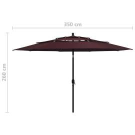 Umbrelă de soare 3 niveluri, stâlp aluminiu, roșu bordo, 3,5 m, 8 image