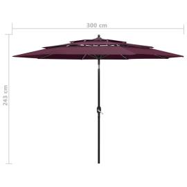 Umbrelă de soare 3 niveluri, stâlp aluminiu, roșu bordo, 3 m, 8 image