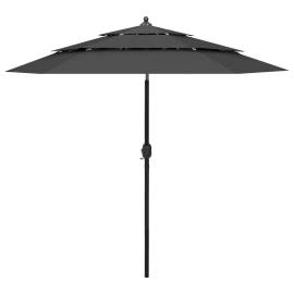 Umbrelă de soare 3 niveluri, stâlp de aluminiu, antracit, 2,5 m