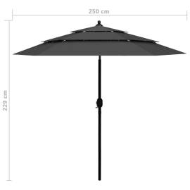 Umbrelă de soare 3 niveluri, stâlp de aluminiu, antracit, 2,5 m, 8 image