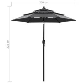 Umbrelă de soare 3 niveluri, stâlp de aluminiu, antracit, 2 m, 8 image