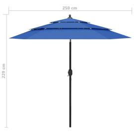 Umbrelă de soare 3 niveluri, stâlp de aluminiu, azuriu, 2,5 m, 8 image