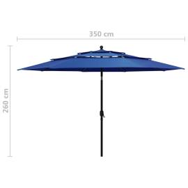 Umbrelă de soare 3 niveluri, stâlp de aluminiu, azuriu, 3,5 m, 8 image
