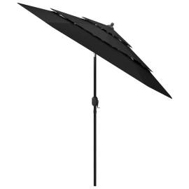 Umbrelă de soare 3 niveluri, stâlp de aluminiu, negru, 2,5 m, 3 image