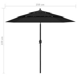 Umbrelă de soare 3 niveluri, stâlp de aluminiu, negru, 2,5 m, 8 image