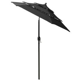 Umbrelă de soare 3 niveluri, stâlp de aluminiu, negru, 2 m, 4 image
