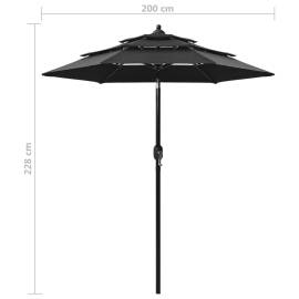 Umbrelă de soare 3 niveluri, stâlp de aluminiu, negru, 2 m, 8 image
