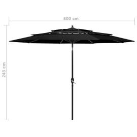 Umbrelă de soare 3 niveluri, stâlp de aluminiu, negru, 3 m, 8 image