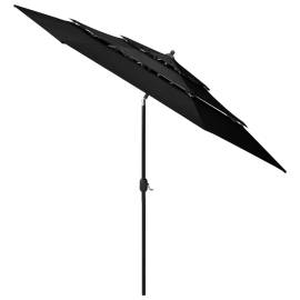 Umbrelă de soare 3 niveluri, stâlp de aluminiu, negru, 3 m, 3 image