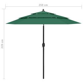 Umbrelă de soare 3 niveluri, stâlp de aluminiu, verde, 2,5 m, 8 image