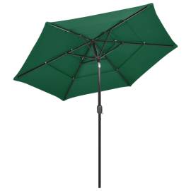 Umbrelă de soare 3 niveluri, stâlp de aluminiu, verde, 2,5 m, 4 image