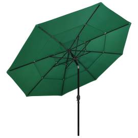 Umbrelă de soare 3 niveluri, stâlp de aluminiu, verde, 3,5 m, 3 image