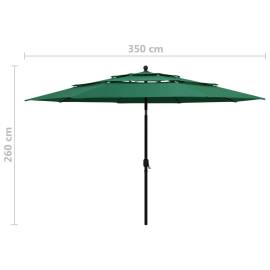 Umbrelă de soare 3 niveluri, stâlp de aluminiu, verde, 3,5 m, 8 image