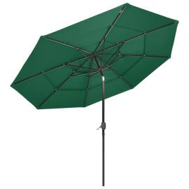 Umbrelă de soare 3 niveluri, stâlp de aluminiu, verde, 3 m, 4 image
