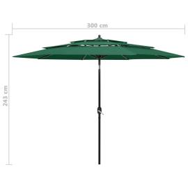 Umbrelă de soare 3 niveluri, stâlp de aluminiu, verde, 3 m, 8 image