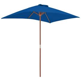 Umbrelă de soare de exterior, stâlp lemn, albastru, 150x200 cm, 3 image