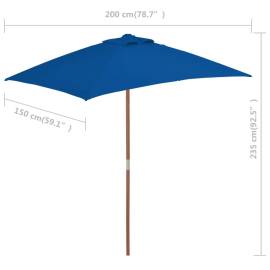 Umbrelă de soare de exterior, stâlp lemn, albastru, 150x200 cm, 7 image