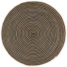Covor lucrat manual cu model spiralat, negru, 90 cm, iută