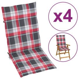 Perne scaun de grădină, 4 buc., roșu carouri, 120 x 50 x 4 cm
