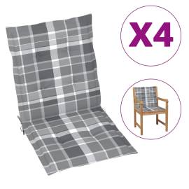 Perne scaun grădină, 4 buc., gri model carouri, 100x50x4 cm