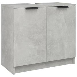 Set dulap de baie, 3 piese, gri beton, lemn prelucrat, 7 image