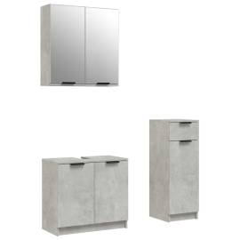 Set dulap de baie, 3 piese, gri beton, lemn prelucrat, 2 image