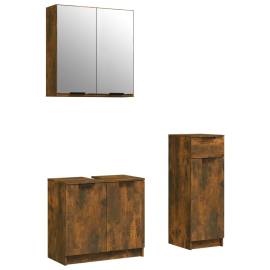 Set dulap de baie, 3 piese, stejar fumuriu, lemn prelucrat, 2 image