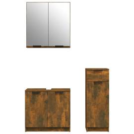 Set dulap de baie, 3 piese, stejar fumuriu, lemn prelucrat, 5 image