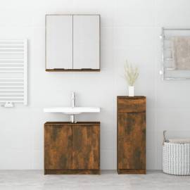 Set dulap de baie, 3 piese, stejar fumuriu, lemn prelucrat, 3 image