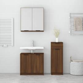 Set dulap de baie, 3 piese, stejar maro, lemn prelucrat, 3 image
