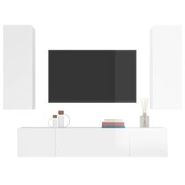 Set dulap tv, 4 piese, alb extralucios, lemn prelucrat, 4 image