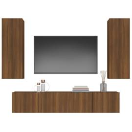 Set dulap tv, 4 piese, stejar maro, lemn prelucrat, 4 image