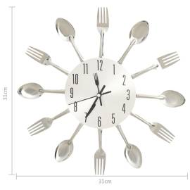 Ceas de perete model lingură/furculiță argintiu 31 cm aluminiu, 5 image