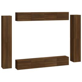 Set dulap tv, 8 piese, stejar maro, lemn prelucrat, 2 image