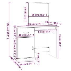 Măsuță de toaletă, gri, 95x50x134 cm, lemn masiv de pin, 10 image