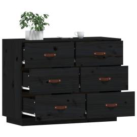 Servantă, negru, 100x40x75 cm, lemn masiv de pin, 4 image
