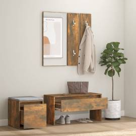 Set de mobilier pentru hol, stejar fumuriu, lemn prelucrat, 3 image